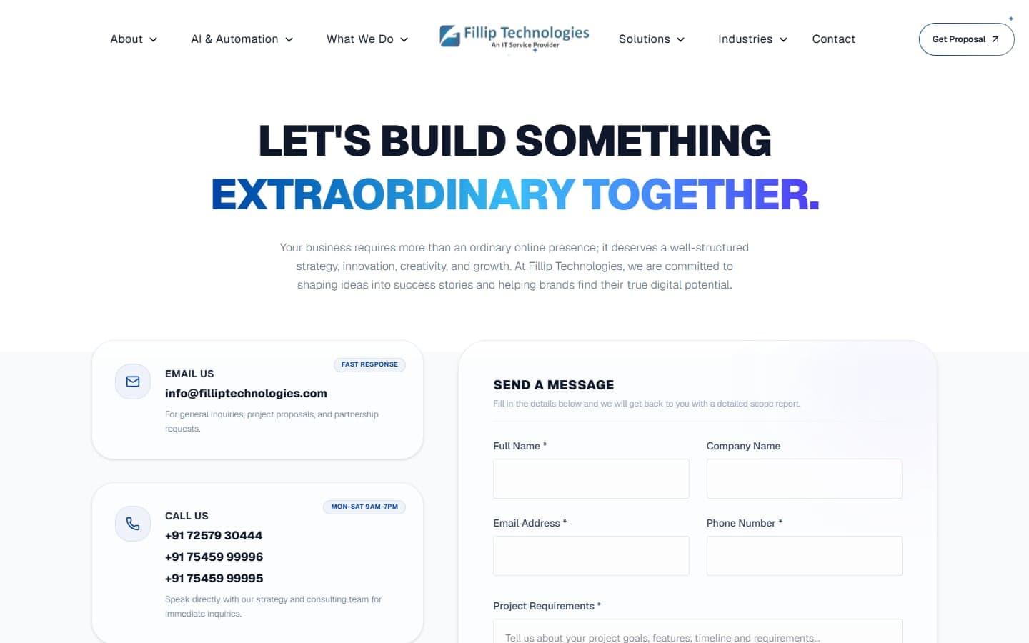 Fillip's contact page and enquiry form
